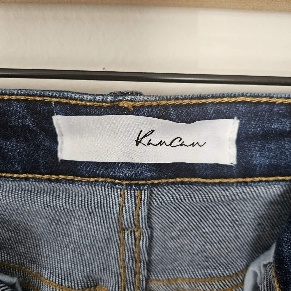 Kancan Dark Wash Bell Bottom Frayed Hem Highwaist Jeans Size 5/26